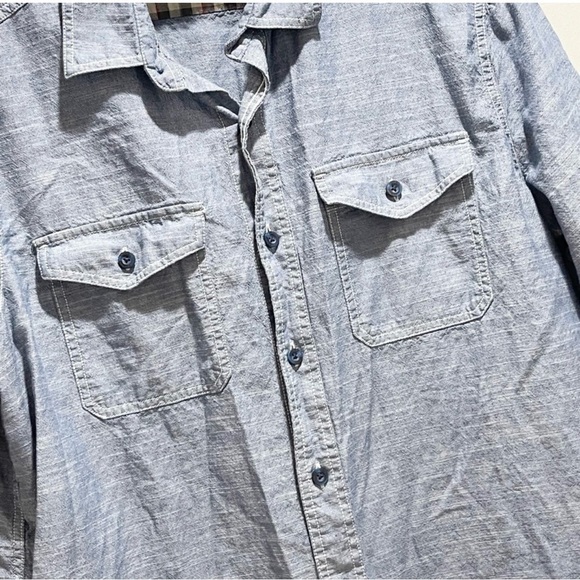 WOOLRICH Men’s Blue Chambray ATLAS Short Sleeve Button Down Shirt Cotton Size XL - Picture 6 of 8